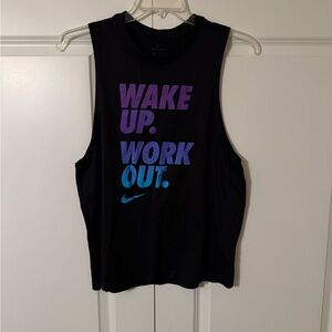 Nike Women's Black Tank Top with Purple and Blue Print